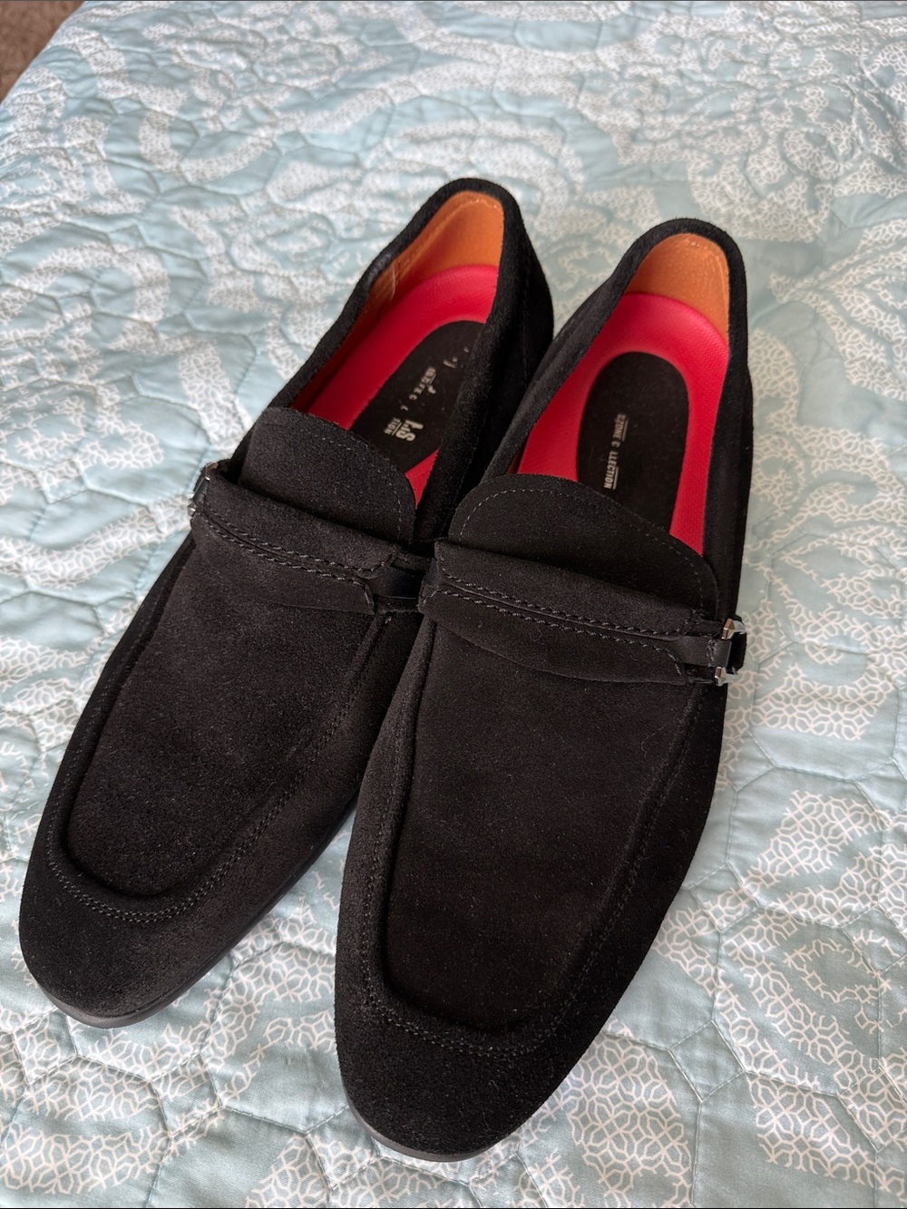 Men's Black Suede Penny Loafers with Red Insole